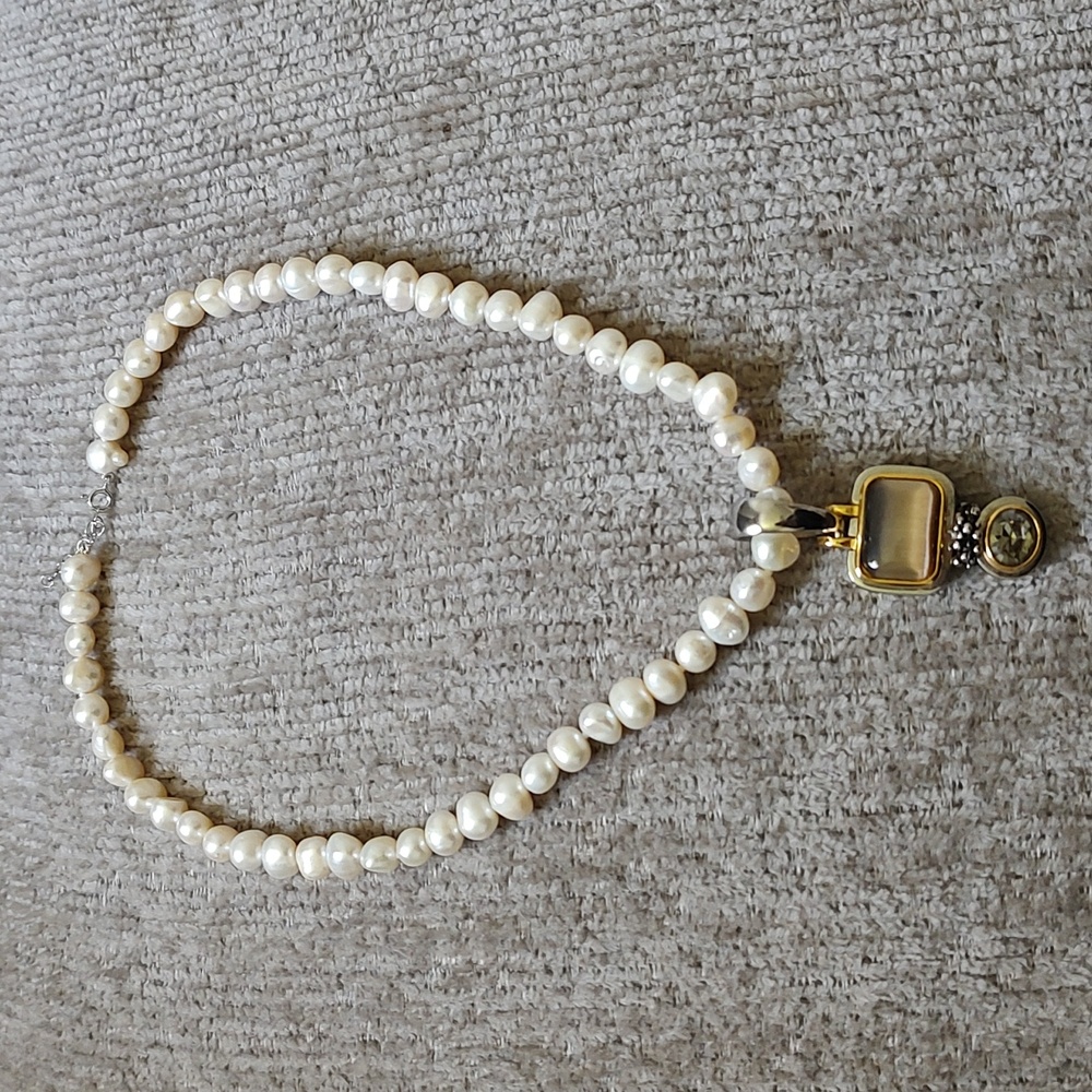 Genuine Pearl, Tigers Eye Necklace